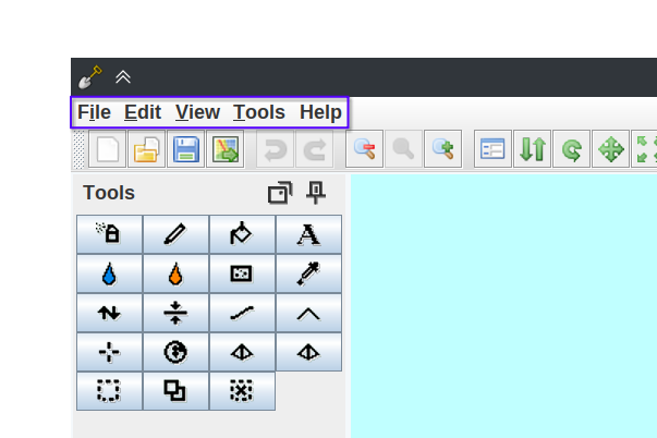 The menu bar is a horizontal list of buttons: File, Edit, View, Tools, and Help